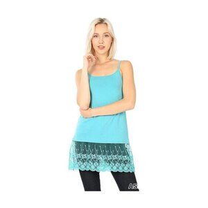 Zenana Ash Mint Spandex Top‎ with Lace Trim Size S